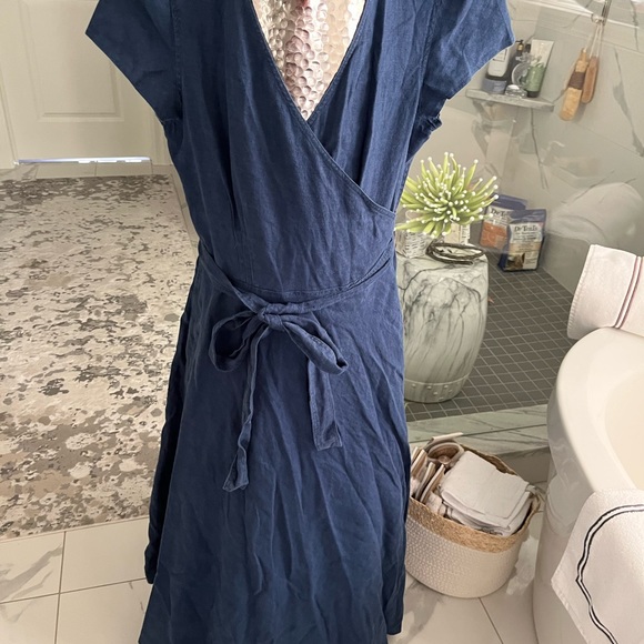 Polo Ralph Lauren 100 percent linen midi dress navy blue size 14 and a 4 new - Picture 9 of 17